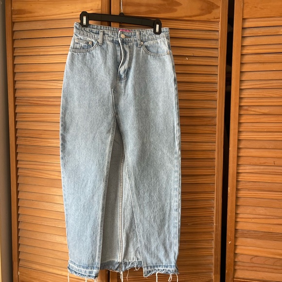 Edikted Sky Blue Denim Maxi Skirt - Picture 4 of 7